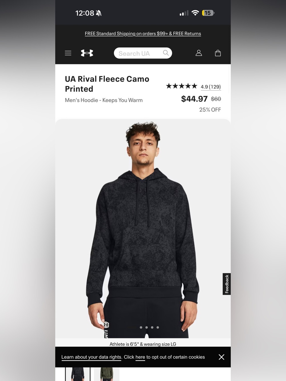 Under Armour Men's UA Rival Fleece Camo Printed Hoodie - Navy, Size Large | NWT